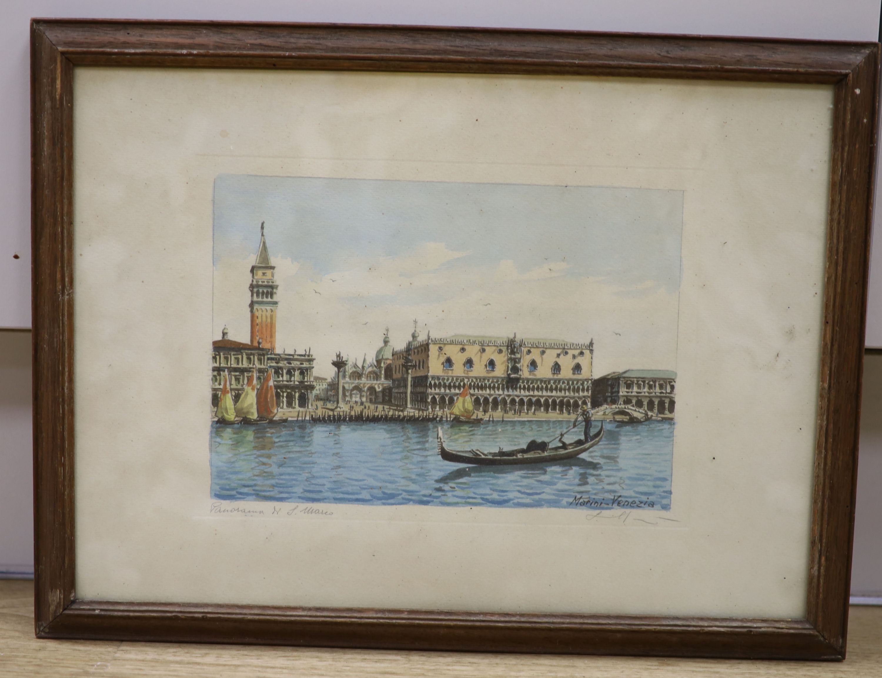 Marini, watercolour, Panorama of St Marco, Venice, signed, 16 x 23cm